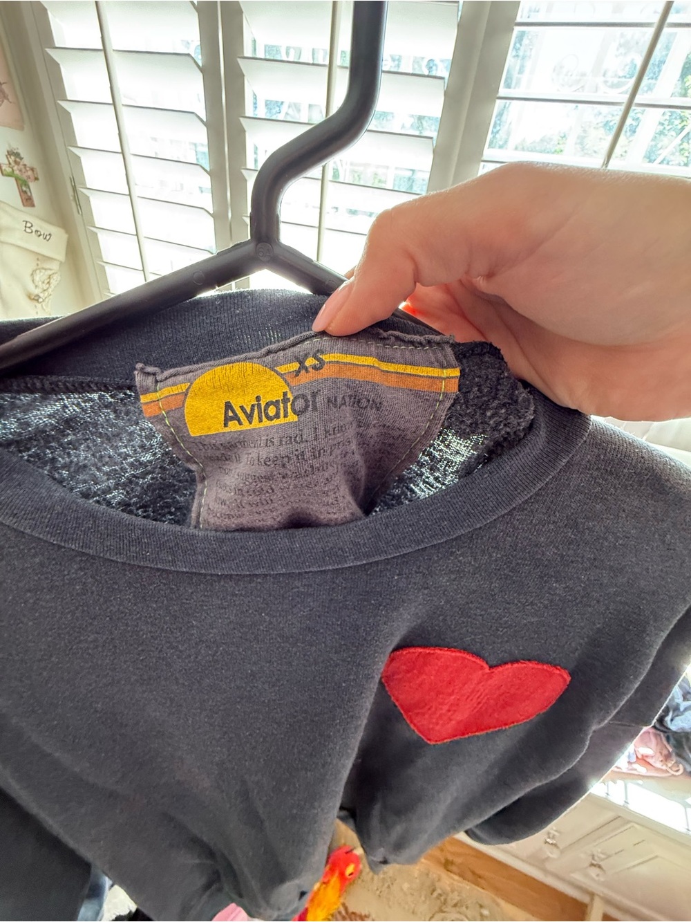 Aviator Nation Black Sweater with Red Heart Patch - Picture 2 of 4